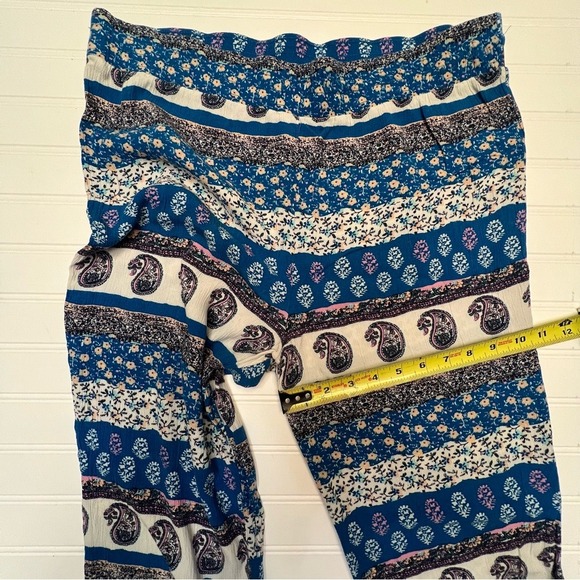 American Eagle Outfitters Blue & White Paisley Floral Boho Pull On Pants Size L - Picture 9 of 11